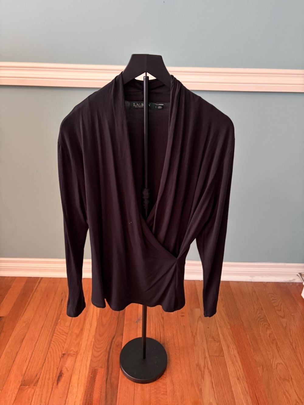 LAUREN Ralph Lauren Black Long-Sleeve Surplice Wrap Top